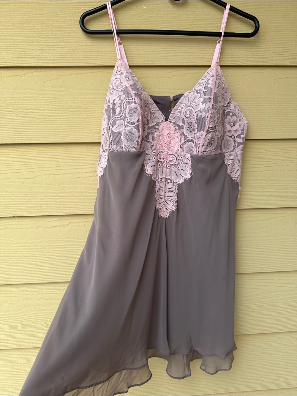 Y2K Pink Lace Taupe Chiffon Babydoll Cami Slip Dress Fairycore Coquette